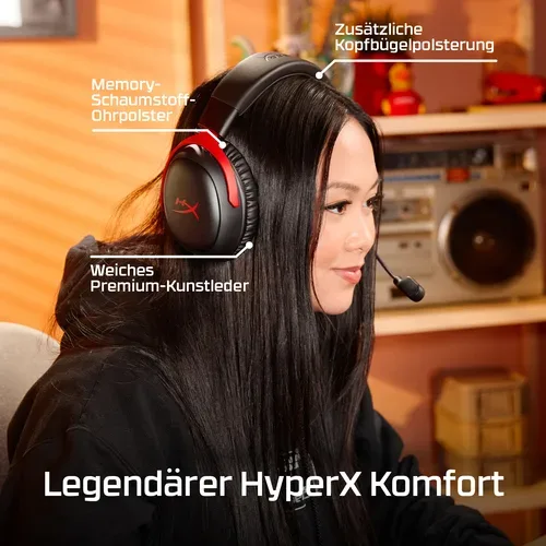 HP, HyperX Cloud III IDS-Basismodell ? Gaming-Headset (schwarz/rot)