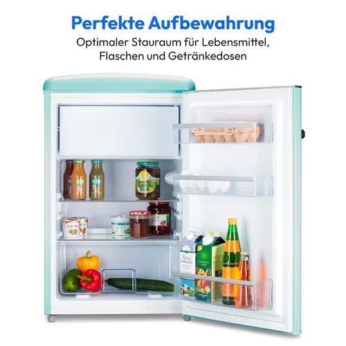 Medion, MEDION LIFE Retro Kühlschrank mit Gefrierfach MD37790 Minty Green, 108 L Gesamtnutzinhalt, 37 dB, höhenverstellbare Füße, Energieeffiziensklasse D