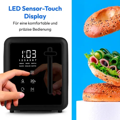 Medion, MEDION LIFE Toaster MD12103 schwarz, 2 lange Toastschlitze für bis zu 4 Toasts, LED Sensor-Touch-Display, 7 Bräunungsstufen und 5 Automatikprogramme
