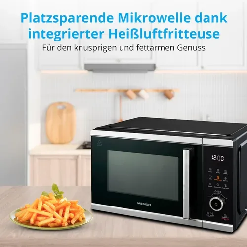 Medion, MEDION LIFE Mikrowelle mit Heißluft- fritteusen- funktion  MD 11499, 3in1 Mikrowelle, 25 L Garinnenraum, 900 W Mikrowellenleistung, 9 Automatikprogramme