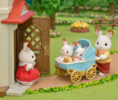 Sylvanian families, Sylvanian Families Chocolate Rabbit Twin Babies & Pram