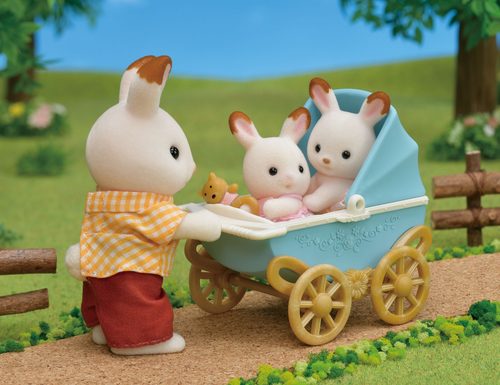 Sylvanian families, Sylvanian Families Chocolate Rabbit Twin Babies & Pram