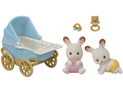 Sylvanian families, Sylvanian Families Chocolate Rabbit Twin Babies & Pram