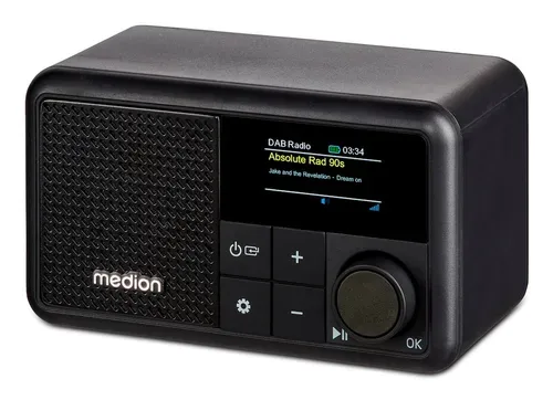 Medion, MEDION LIFE S66822 Tragbares DAB+ Radio schwarz, Farb-TFT Display 3,73 cm (1,47''), DAB+/UKW-Radio (je 40 Senderspeicher), Bluetooth® 5.3, integrierter Akku, extra kompakt, 2 W RMS