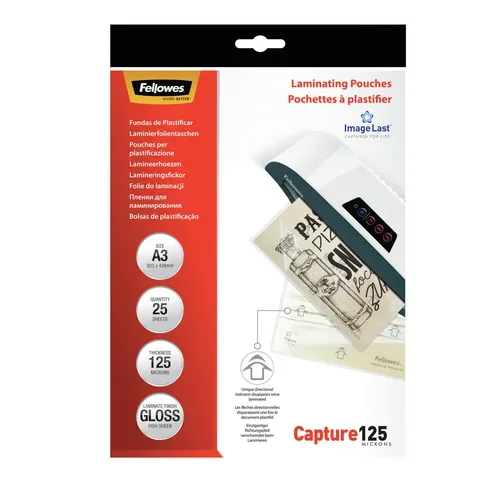 Fellowes, FELLOWES Laminiertasche A3 5396501 glanz, 125my 25 Stk