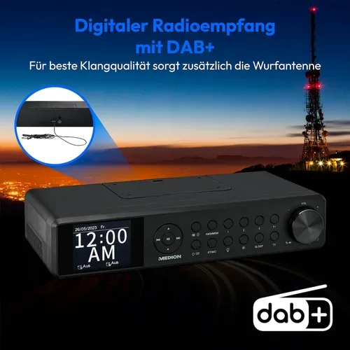 Medion, MEDION LIFE P66750 DAB+ Premium Küchenradio schwarz, 6,1 cm (2,4'') TFT-Farbdisplay, DAB+/PLL-UKW Radio, Bluetooth® 5.0, LED-Beleuchtung, 2 x 3 W RMS