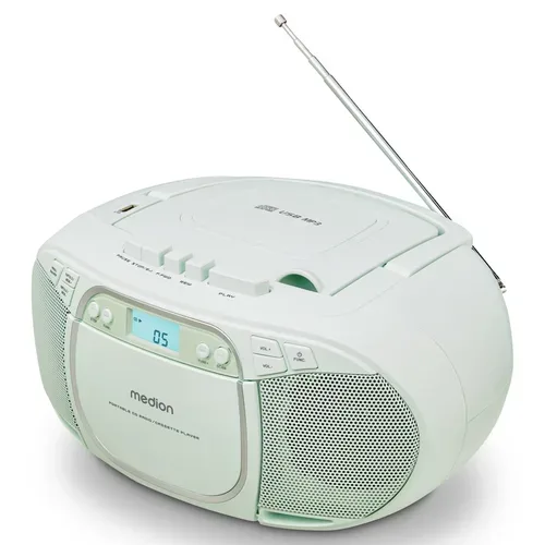 Medion, MEDION LIFE E66476 Tragbare CD-Boombox, CD-Player, Kassettendeck, FM-Radio, USB-MP3-Wiedergabe, 30 Senderspeicher, Batteriebetrieb