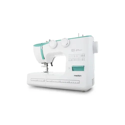 Medion, MEDION LIFE Freiarm-Nähmaschine SM60 (MD10689) türkis, einstellbare Stichlänge und Stichbreite, automatischer Einfädler, 60 verschiedene Stichmuster, integriertes Zubehörfach, 60 Watt Motorleistung