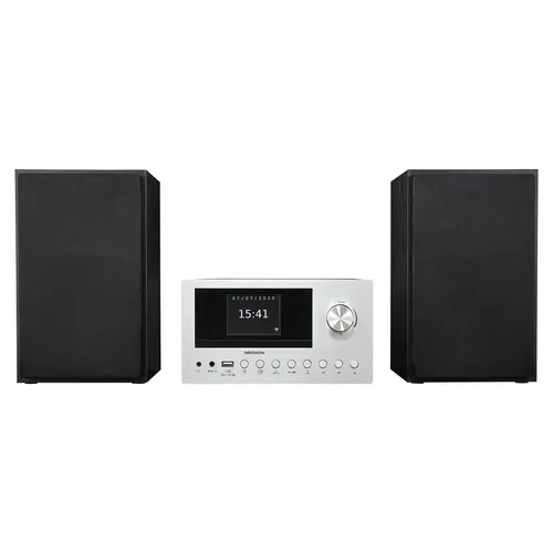 Medion, MEDION LIFE P85003 Micro-Audio-System silber, Internet/DAB+/PLL-UKW Stereo-Radio mit je 40 Senderspeichern, 2,8'' TFT-Farbdisplay, Bluetooth® 5.0, CD-Player, WLAN, USB, 2 x 15 RMS