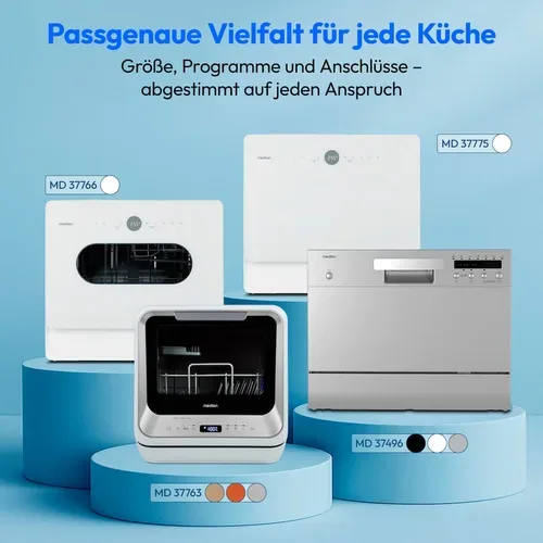 Medion, MEDION LIFE Tischgeschirrspüler DWT50 (MD 37775), 7 Reinigungsprogramme, Wasseranschluss, für 5 Gedecke, EasyFit Design, Touch-Bedienfeld, LED-Display