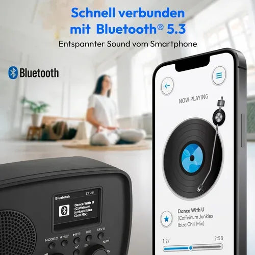 Medion, MEDION LIFE DAB+ Radio DRE-1 (MD89288), Bluetooth® 5.3 wireless technology, ASA-Notfallwarnsystem, 2,4" (6,1 cm) TFT-Farbdisplay, 5 W RMS