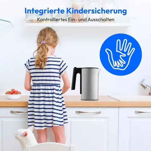 Medion, MEDION LIFE Digitaler Wasserkocher MD12106 silber, 2.200 Watt Leistung, 1,5 Liter Kapazität, LED-Display, LED-leuchtbalken, automatische Programme, Kindersicherung