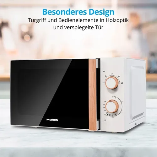 Medion, MEDION LIFE Mikrowelle MD 10596, Holzoptik, Garinnenraum 20 Liter, 700 W, Verspiegelte Tür, 5 Mikrowellen-Leistungsstufen