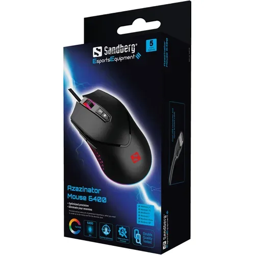 Sandberg, Sandberg - 640-20 Maus rechts USB Typ-A 6400 DPI, Schwarz