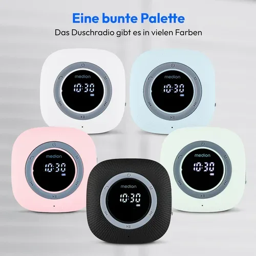 Medion, MEDION LIFE S66884 Duschradio blau, LED-Display, UKW-Radio, IPX6 Schutz, Bluetooth® 5.0, 30 W Ausgangsleistung (3 W RMS)