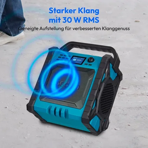 Medion, MEDION LIFE P66896 Premium Baustellenradio, 6,1 cm (2,4'') Farbdisplay, Bluetooth® 5.3, DAB+/UKW Radio, integr. Akku für bis zu 10 Stunden Laufzeit, zwei Passivradiatoren, 30 W RMS
