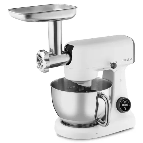 Medion, MEDION LIFE Digitale Küchenmaschine MD12600 weiß, 800 W Gleichstrommotor, Energiesparend, Ultraleise, Digitales Sensor-Touch-Display, 4,6 L Edelstahlschüssel, Inkl. Fleischwolf