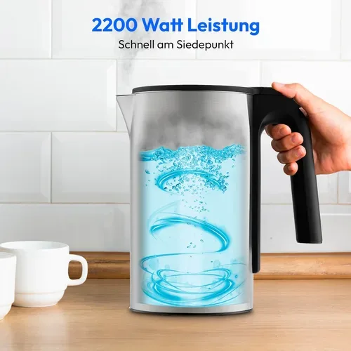 Medion, MEDION LIFE Digitaler Wasserkocher MD12106 silber, 2.200 Watt Leistung, 1,5 Liter Kapazität, LED-Display, LED-leuchtbalken, automatische Programme, Kindersicherung