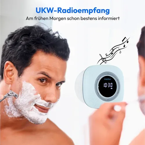 Medion, MEDION LIFE S66884 Duschradio blau, LED-Display, UKW-Radio, IPX6 Schutz, Bluetooth® 5.0, 30 W Ausgangsleistung (3 W RMS)