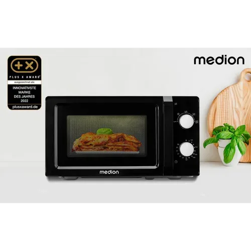 Medion, MEDION LIFE Mikrowelle MD 11475 schwarz, 700 W Leistung, 20 L kompakt, 5 Mikrowellenstufen, Auftaufunktion, Timerfunktion