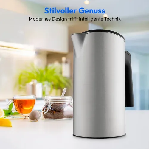 Medion, MEDION LIFE Digitaler Wasserkocher MD12106 silber, 2.200 Watt Leistung, 1,5 Liter Kapazität, LED-Display, LED-leuchtbalken, automatische Programme, Kindersicherung