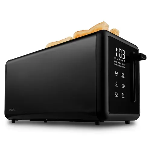 Medion, MEDION LIFE Toaster MD12103 schwarz, 2 lange Toastschlitze für bis zu 4 Toasts, LED Sensor-Touch-Display, 7 Bräunungsstufen und 5 Automatikprogramme