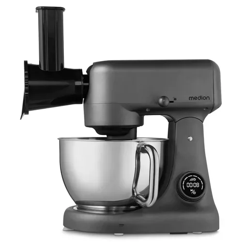 Medion, MEDION LIFE Digitale Küchenmaschine MD12600 titan, 800 W Gleichstrommotor, Energiesparend, Ultraleise, Digitales Sensor-Touch-Display, 4,6 L Edelstahlschüssel, Inkl. Fleischwolf
