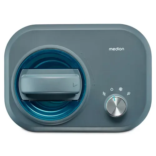 Medion, MEDION LIFE Eismaschine MD 10169, Kapazität für 1 L Eis, kein Vorkühlen notwendig, entnehmbarer Aluminium-Eisbehälter, geeignet für die Zubereitung von Eiscreme, Frozen Yoghurt & Sorbet
