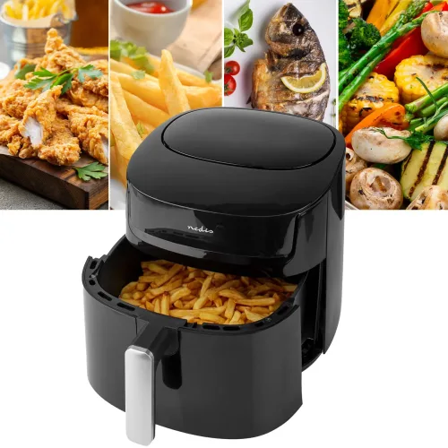 Nedis, Nedis KAAF170BK Heißluft-Fritteuse 7.2 l Timerfunktion, BPA-frei, Antihaftbeschichtung Schwarz