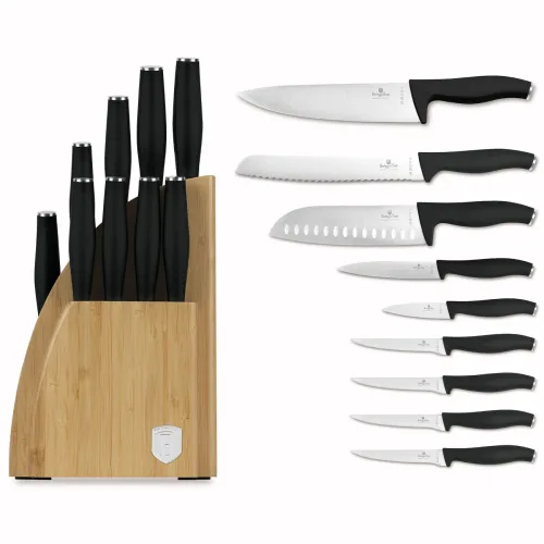 Berlinger, Berlinger - Messerset 10-teiliges mit Bambus Messerblock Black Silver Collection, 12cm