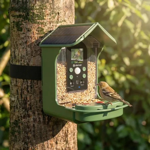 Vogel-Futterhaus mit Kamera und Solarpanel