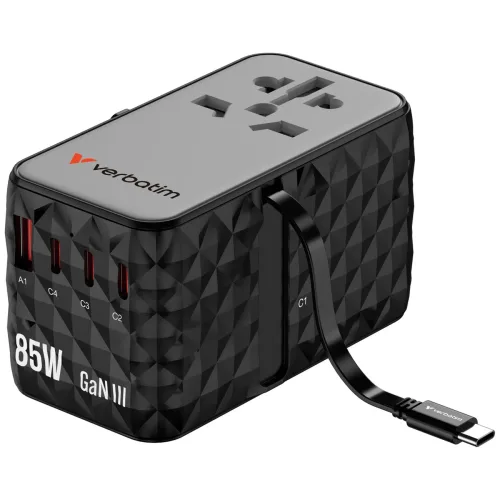 Verbatim, Verbatim Charge n Travel GaN III Reiseladeadapter 85 W 1x USB-A, 3x USB-C® USB PD, USB PD 3.1, QC 3.0, QC 4+, PPS, Fast