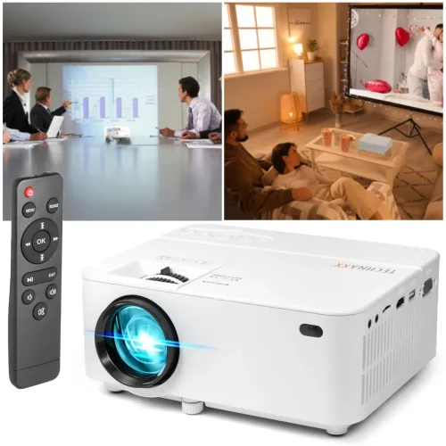 Technaxx, Technaxx Beamer TX-113 LED 1800 ANSI-Lumen 800 x 480 WVGA mit Fernbedienung, VGA Eingang, Integrierter Lautsprecher