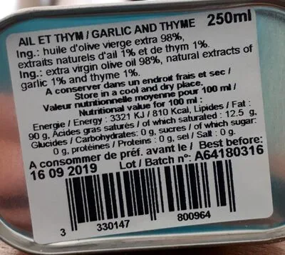 A L'OLIVIER, A L'Olivier Olivenöl mit frischem Knoblauch & Thymian 250ml