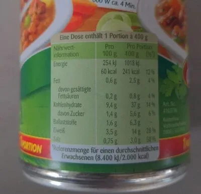 undefined, Erasco 1 Portion Westfälischer Linsen-Eintopf mit Essig 400G
