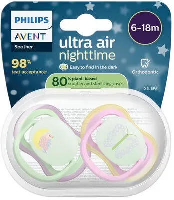 PHILIPS AVENT, Philips Avent Schnuller +6m Air Night Vogel/Schmetterling