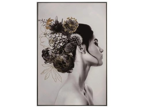 image LAND Bild mit Rahmen Dame mit Schwarzem Haar und Blumen  | Schubiger Möbel