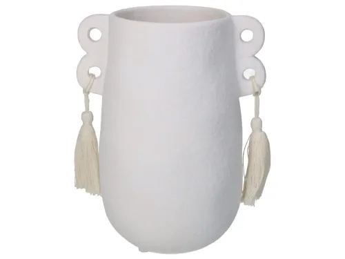 Kersten, Kersten Vase Weiss mit Quasten H: 19 cm  | Schubiger Möbel