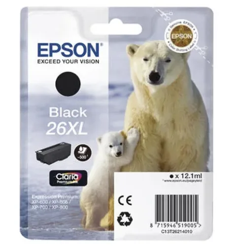Epson, Epson E26XLbk Druckerpatronen XL bk - Epson No. 26XL bk, C13T26214010 für z.B. Epson Expression Premium XP -510, Epson Expression Premium XP -520