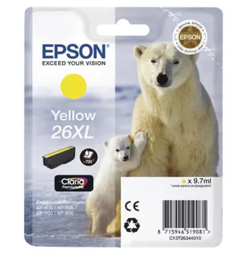Epson, Epson E26XLy Druckerpatronen XL ye - Epson No. 26XL y, C13T26344010 für z.B. Epson Expression Premium XP -510, Epson Expression Premium XP -520