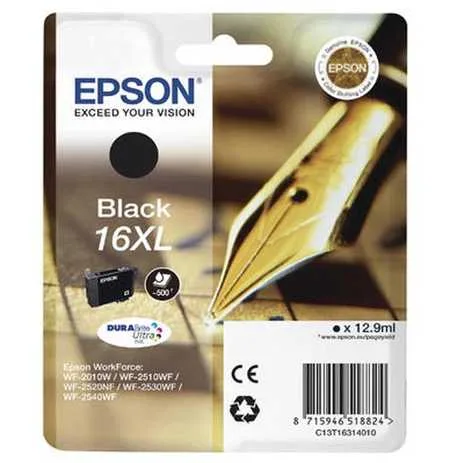 Epson, Epson E16XLbk Druckerpatronen XL bk - Epson No. 16XL bk, C13T16314010 für z.B. Epson WorkForce WF -2010 W, Epson WorkForce WF -2500