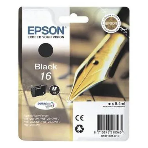 Epson, Epson E16bk Druckerpatronen bk - Epson No. 16 bk, C13T16214010 für z.B. Epson WorkForce WF -2010 W, Epson WorkForce WF -2500