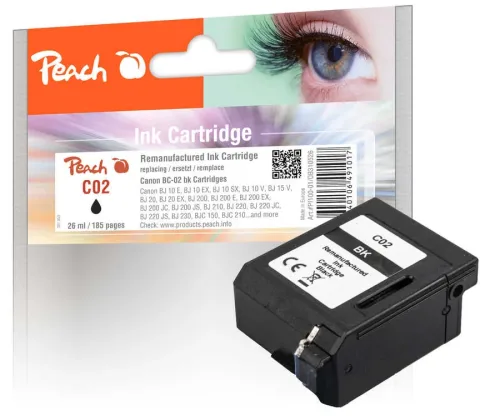 Peach, Peach C1/2/3/5 Druckkopf bk ersetzt Lexmark, Canon, IBM, Epson, Konica Minolta, Brother, Ricoh, Apple BC-02BK, 0895A002 für z.B. Apple Color Stylewriter 1500