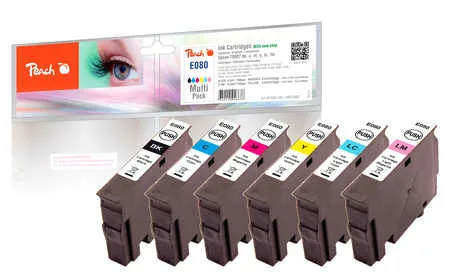 Peach, Peach E807 6 Druckerpatronen (bk, cy, cyph, ma, maph, ye) ersetzt Epson T0807, C13T08074011 für z.B. Epson Stylus Photo PX 710 W