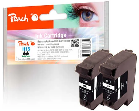 Peach, Peach HP 15 2 Druckköpfe 2*bk ersetzt HP No. 15*2, C6615D*2 für z.B. HP DeskJet 845 C, HP PSC 950, HP Color Copier 310, HP Color Copier 610