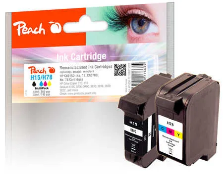 Peach, Peach HP 15 2 Druckköpfe (bk, col) ersetzt HP No. 15, No. 78D, C6615A, C6578D für z.B. HP PSC 950, HP Color Copier 310, HP Color Copier 610