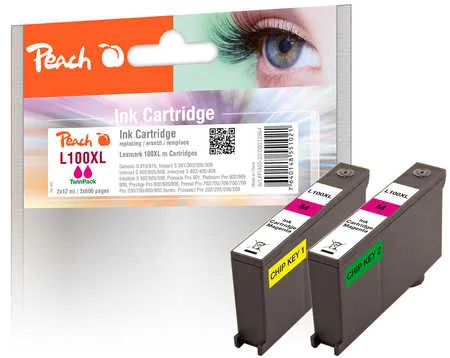 Peach, Peach L100 XLM Doppelpack 2 Druckerpatronen XL 2*ma ersetzt Lexmark No. 100XLM*2, 14N1070E, 14N1094 für z.B. Lexmark Genesis S 810, Lexmark Pro 200