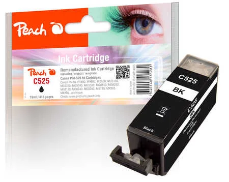 Peach, Peach C525 PGBK Druckerpatrone XL bk ersetzt Canon PGI-525PGBK, 4529B001 für z.B. Canon Pixma MG 5150, Canon Pixma MG 5350, Canon Pixma IP 4850