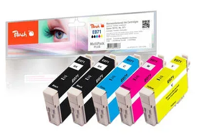 Peach, Peach E715 5 Druckerpatronen XL (2*bk, c/m/y) ersetzt Epson T0715, C13T07154010 für z.B. Epson Stylus DX 7400, Epson Stylus SX 210, Epson Stylus D 78