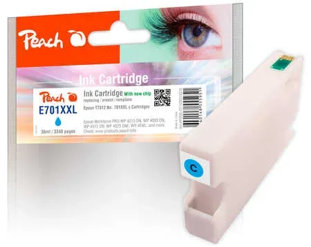 Peach, Peach E70 Druckerpatrone XL cy ersetzt Epson T7012 c, C13T70124010 für z.B. Epson WorkForce Pro WP -4015 DN, Epson WorkForce Pro WP -4095 DN